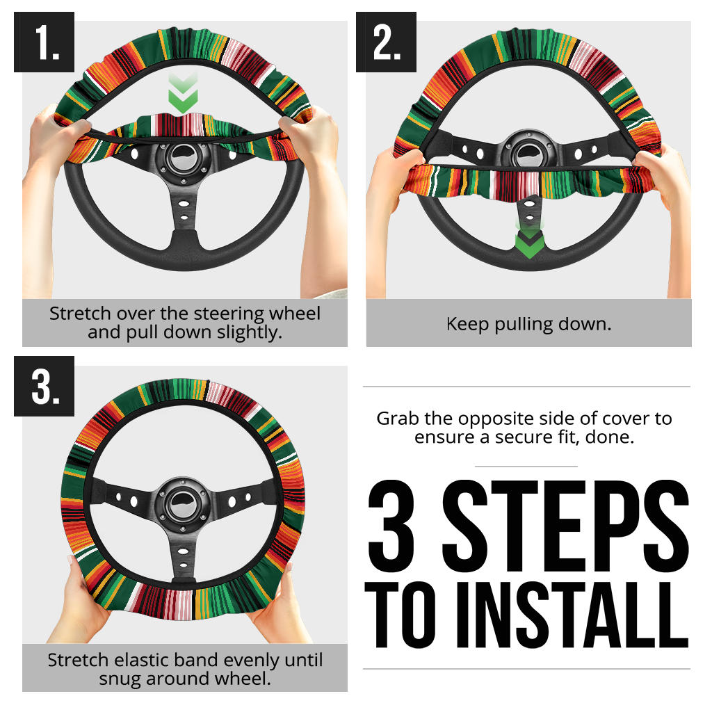 Green Orange Serape Steering Wheel Cover