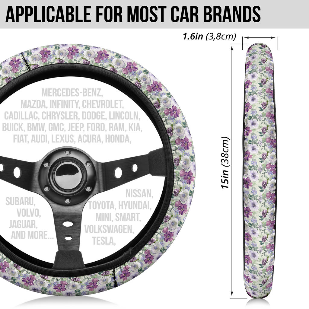 Purple Flowers Steering Wheel Cover