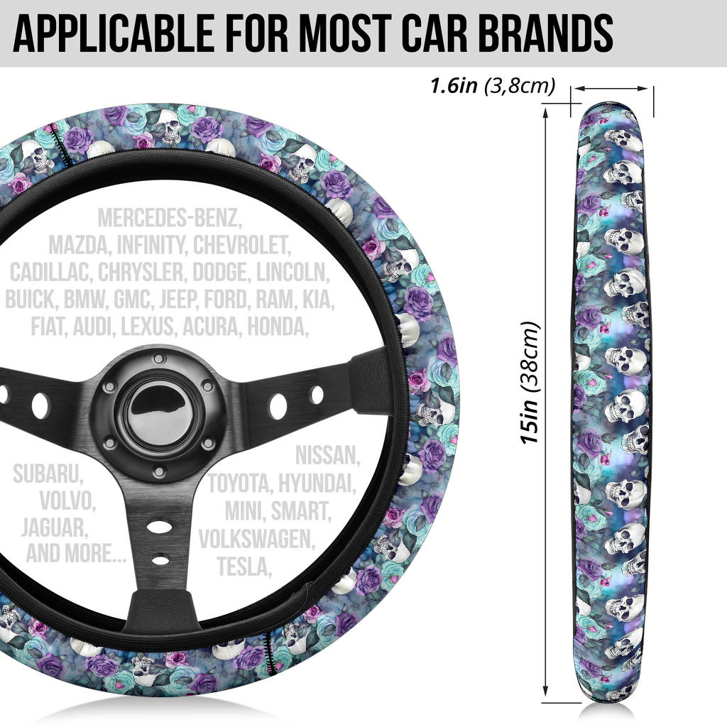 Pastel Skulls Purple Steering Wheel Cover
