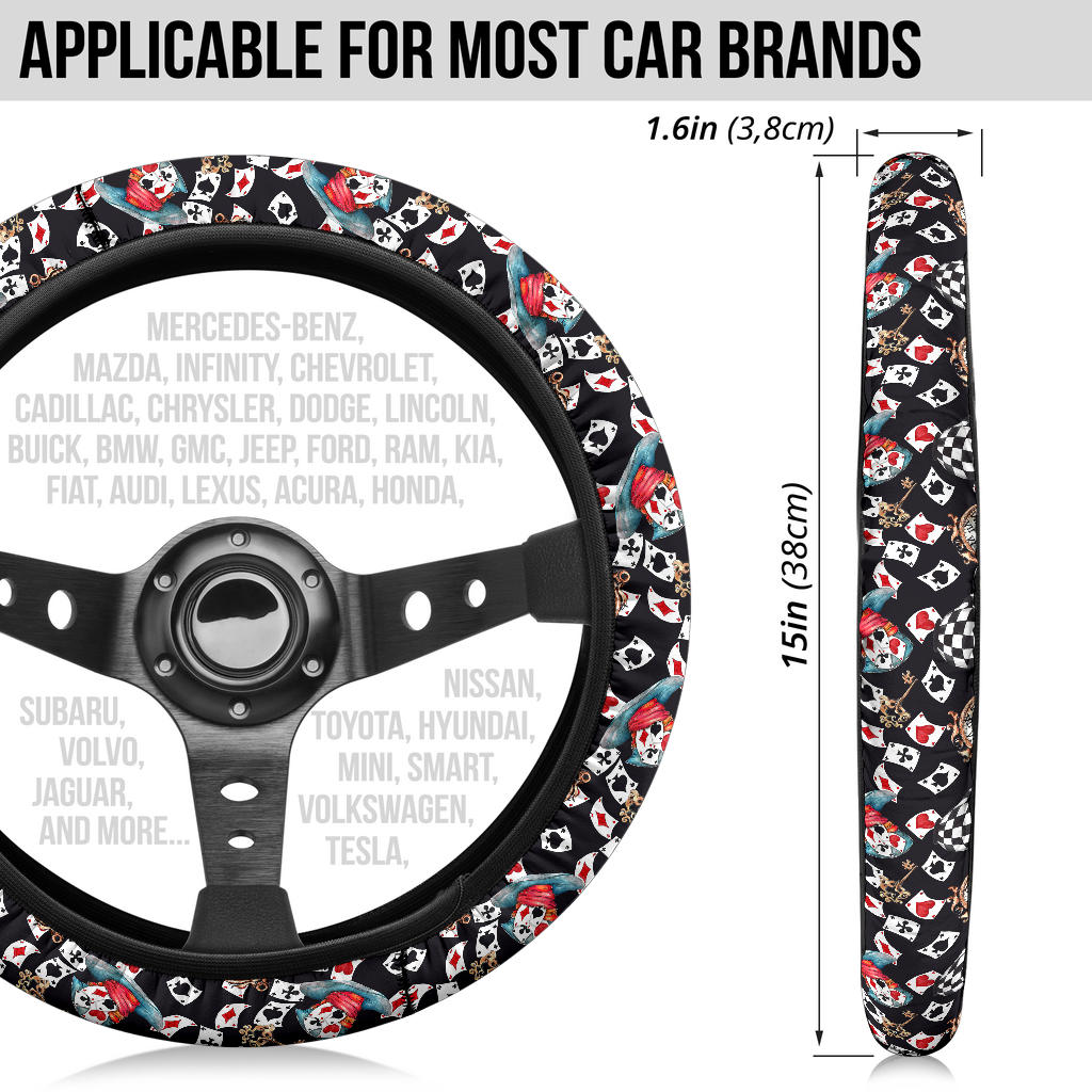 Alice in Wonderland Cards Hat Tea Cup Steering Wheel Cover