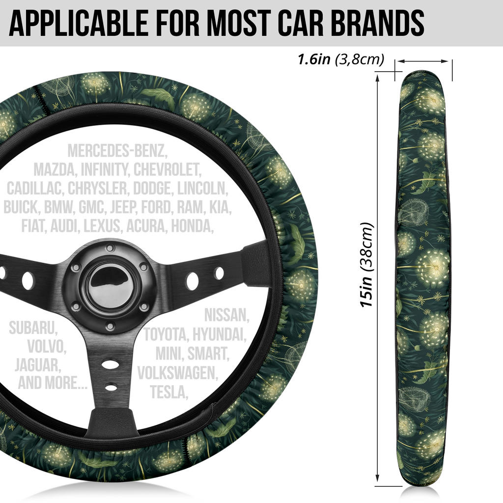 Magical Green Dandelions Steering Wheel Cover