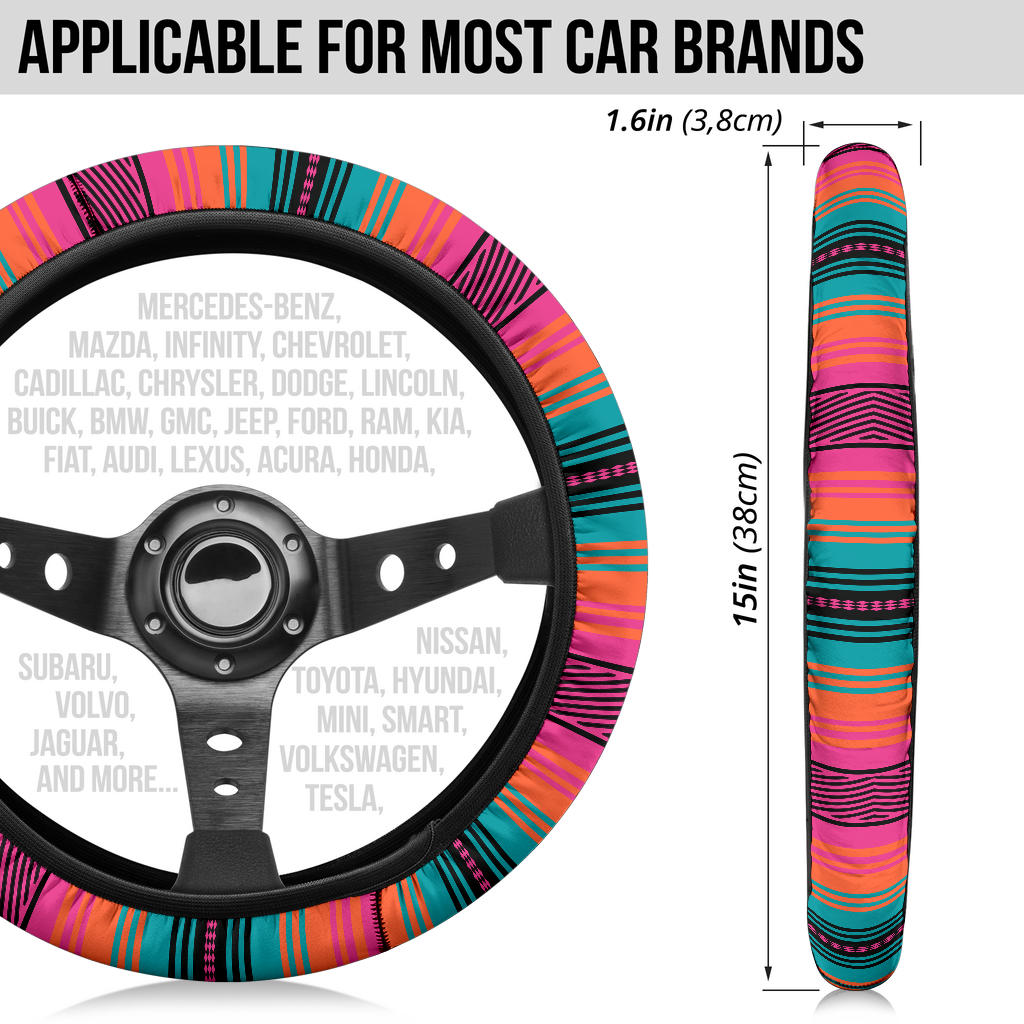 Coral Turquoise Serape Steering Wheel Cover