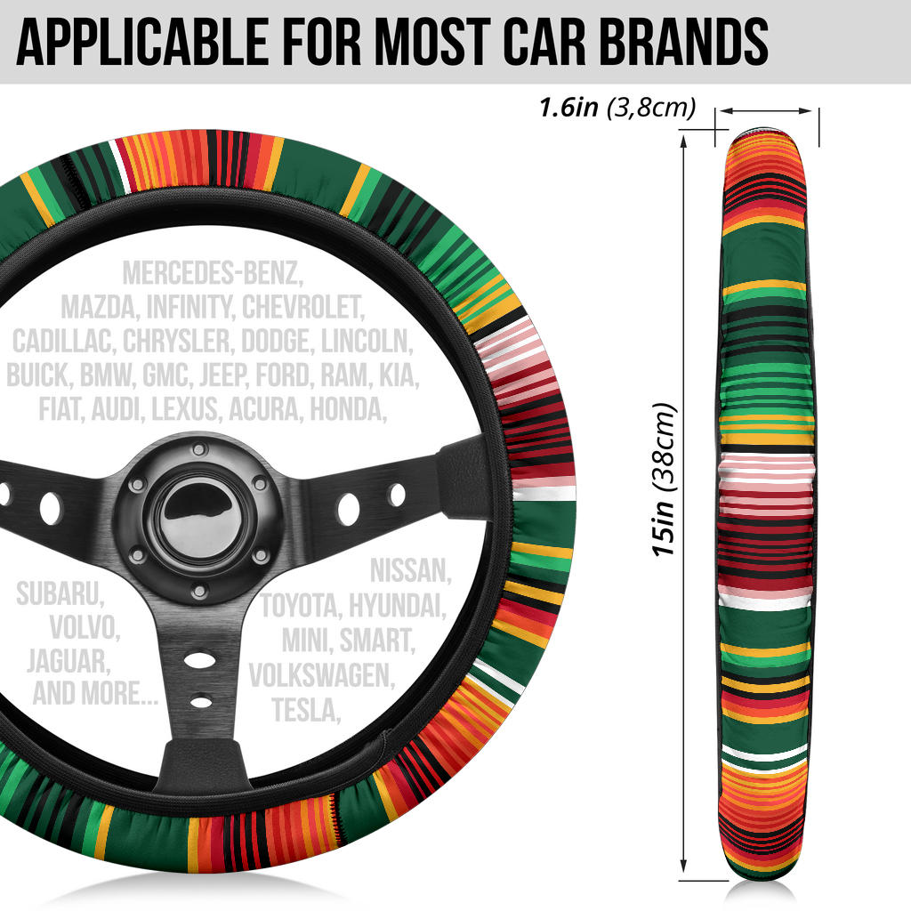 Green Orange Serape Steering Wheel Cover