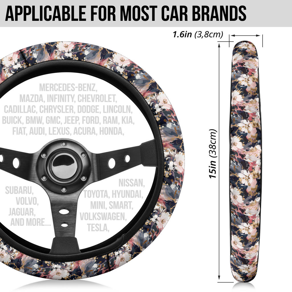 Black Pink Floral Steering Wheel Cover