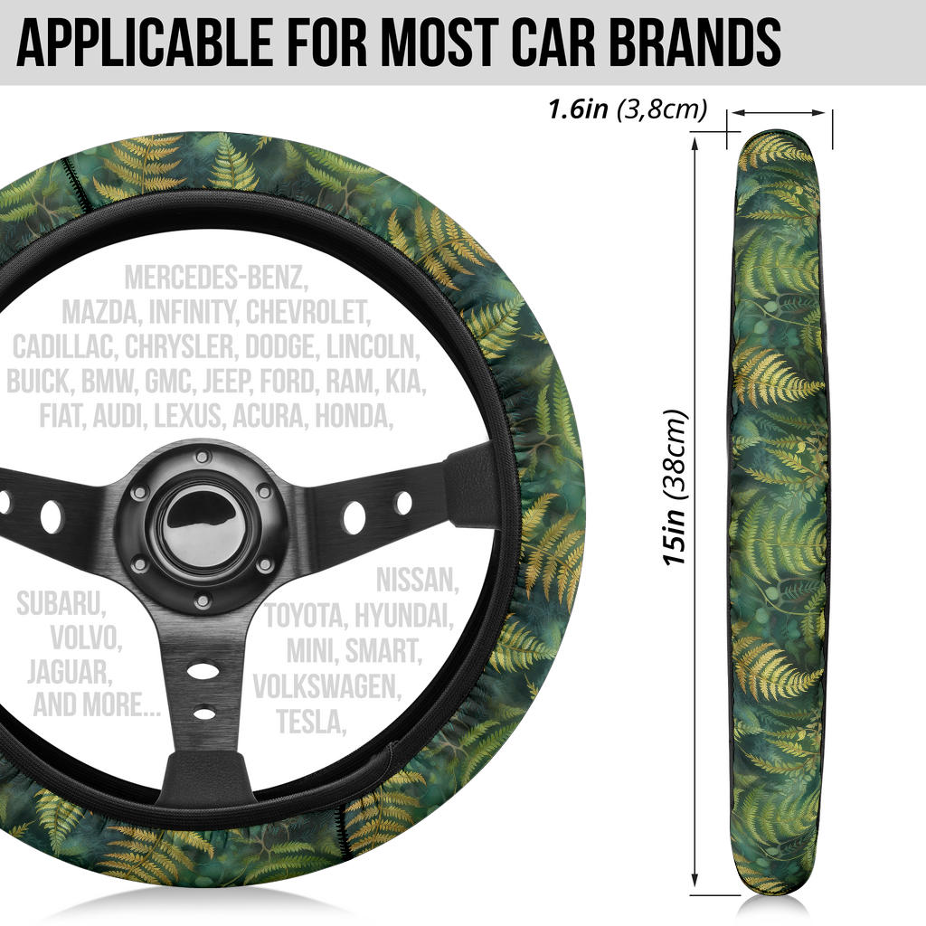 Green Ferns Steering Wheel Cover