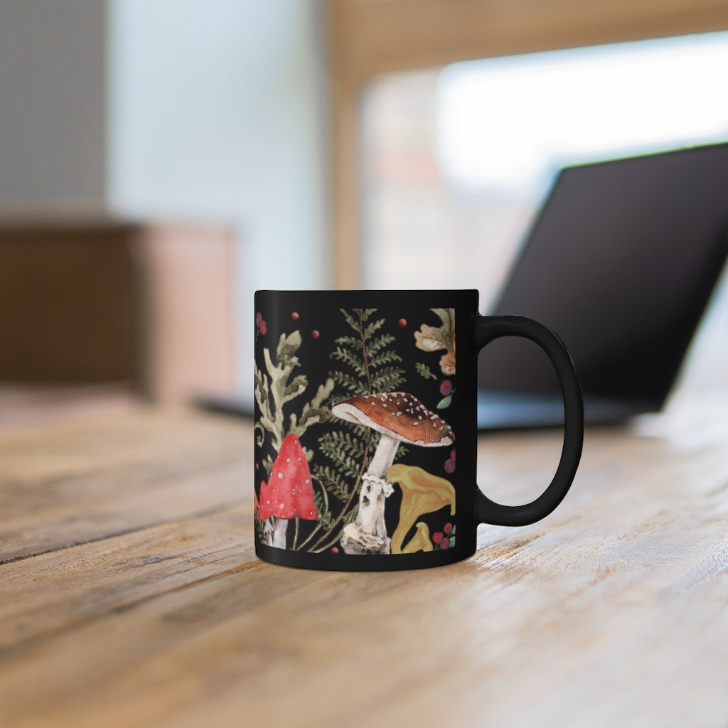 Red Mushrooms - 11oz Black Mug, Cottagecore