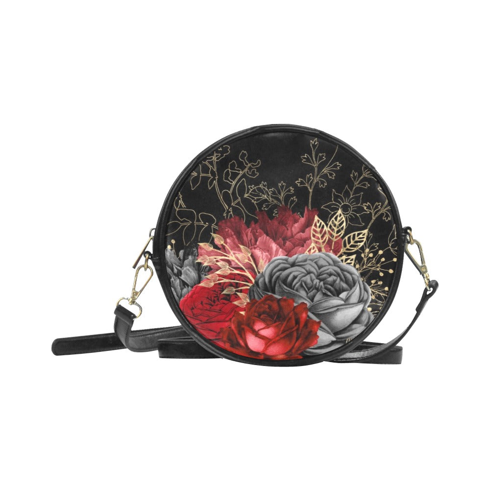 Red Black Roses Small Round Drum Bag