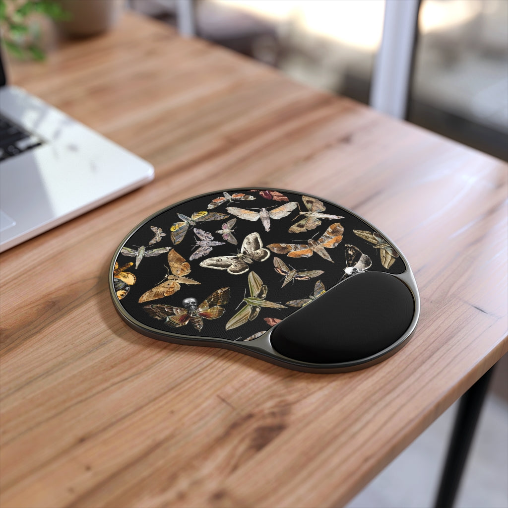 Moths Mouse Pad With Wrist Rest, Cottagecore Office Decor, Witchy Mouse Pad, Witch Office Accessory
