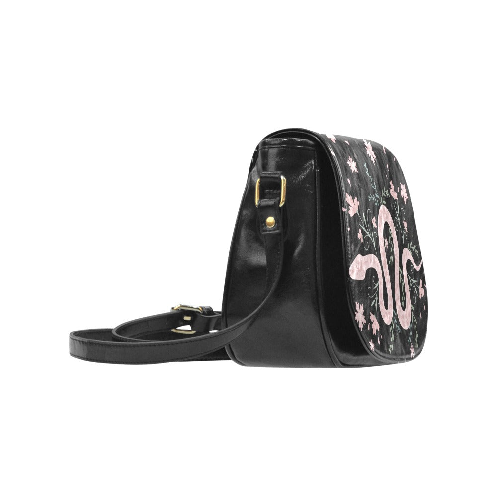 Witchy Boho Pink Snake Floral Saddle Bag Purse