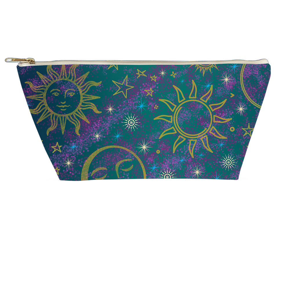Celestial Teal Purple Sun Moon Starts Accessory Pouches (select size)