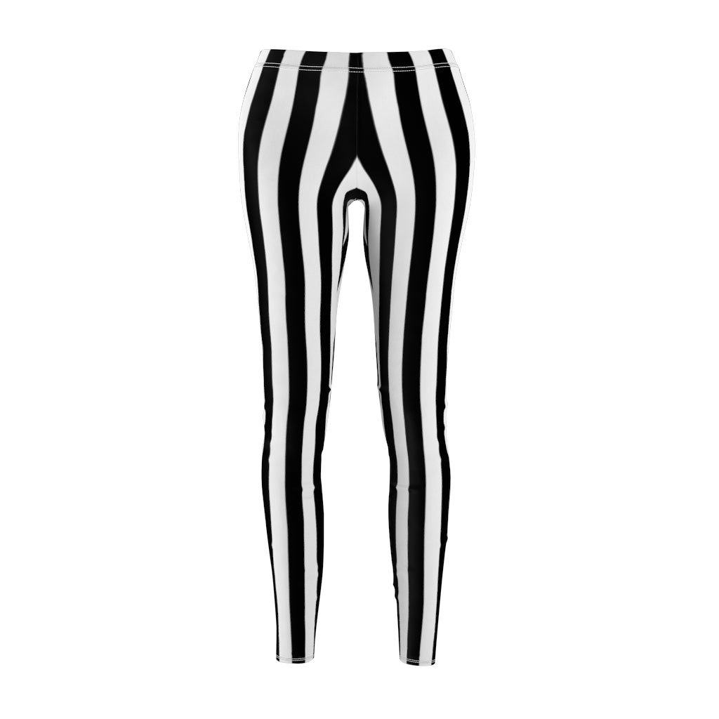 Black and White Striped Leggings | Sexy Referee or Beetlejuice Cosplay | Women's Casual Stretch Pants | Halloween Costume Workout Clothing