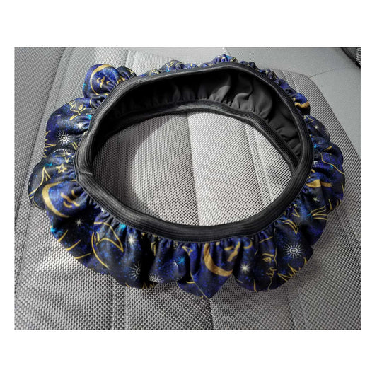 Celestial suns moons star car steering wheel cover blue black gold Stretch to fit