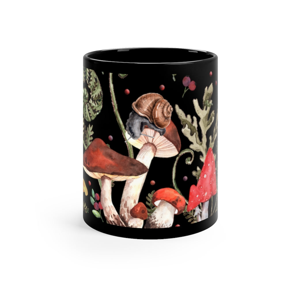 Red Mushrooms - 11oz Black Mug, Cottagecore