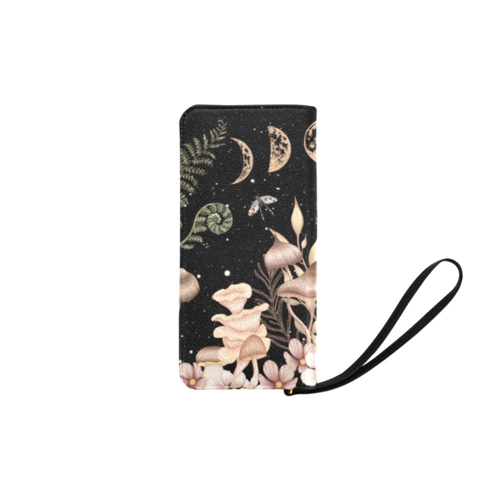 Elegant Mushrooms Clutch Purse Zippered Wallet with Strap
