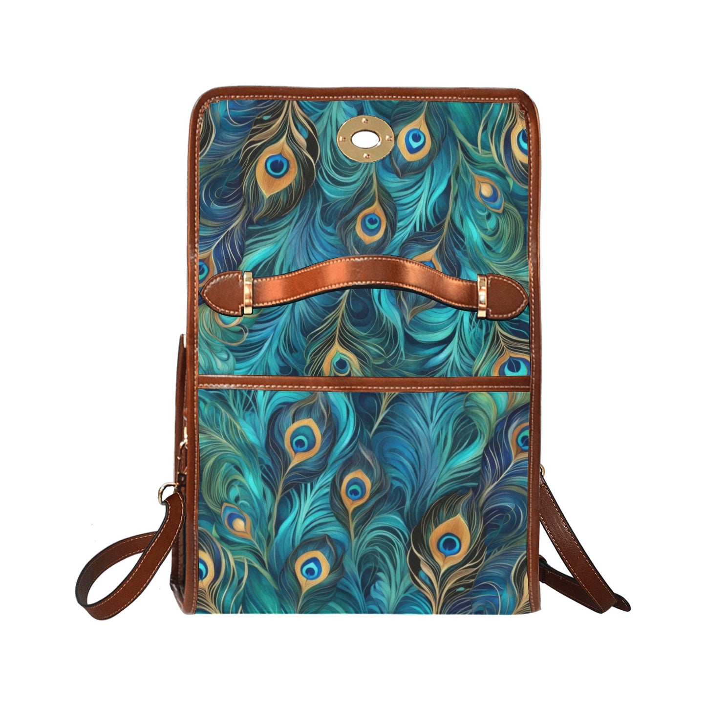 Turquoise Teal Peacock Canvas Handbag Purse