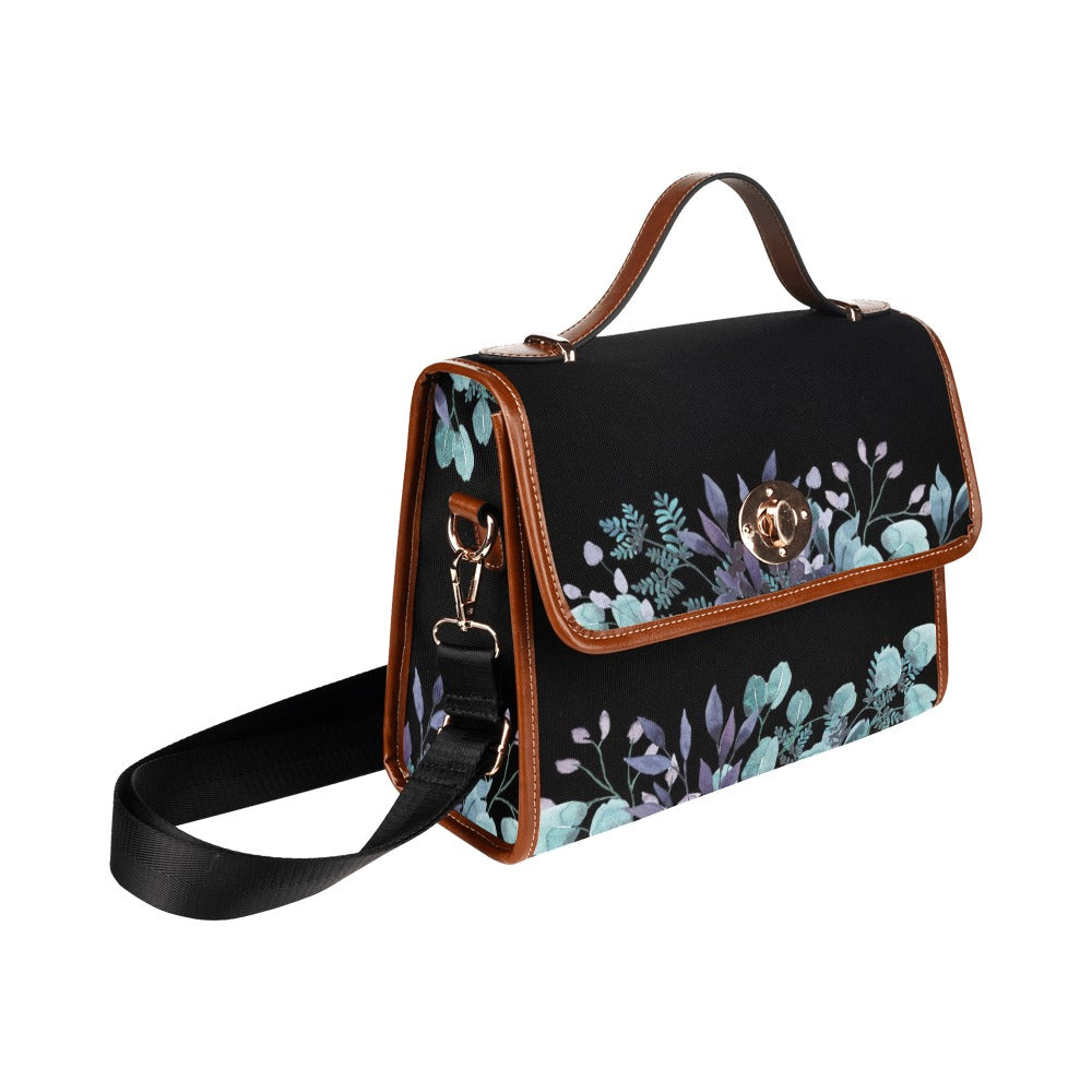 Watercolor Cottagecore Flowers Blue Canvas Purse