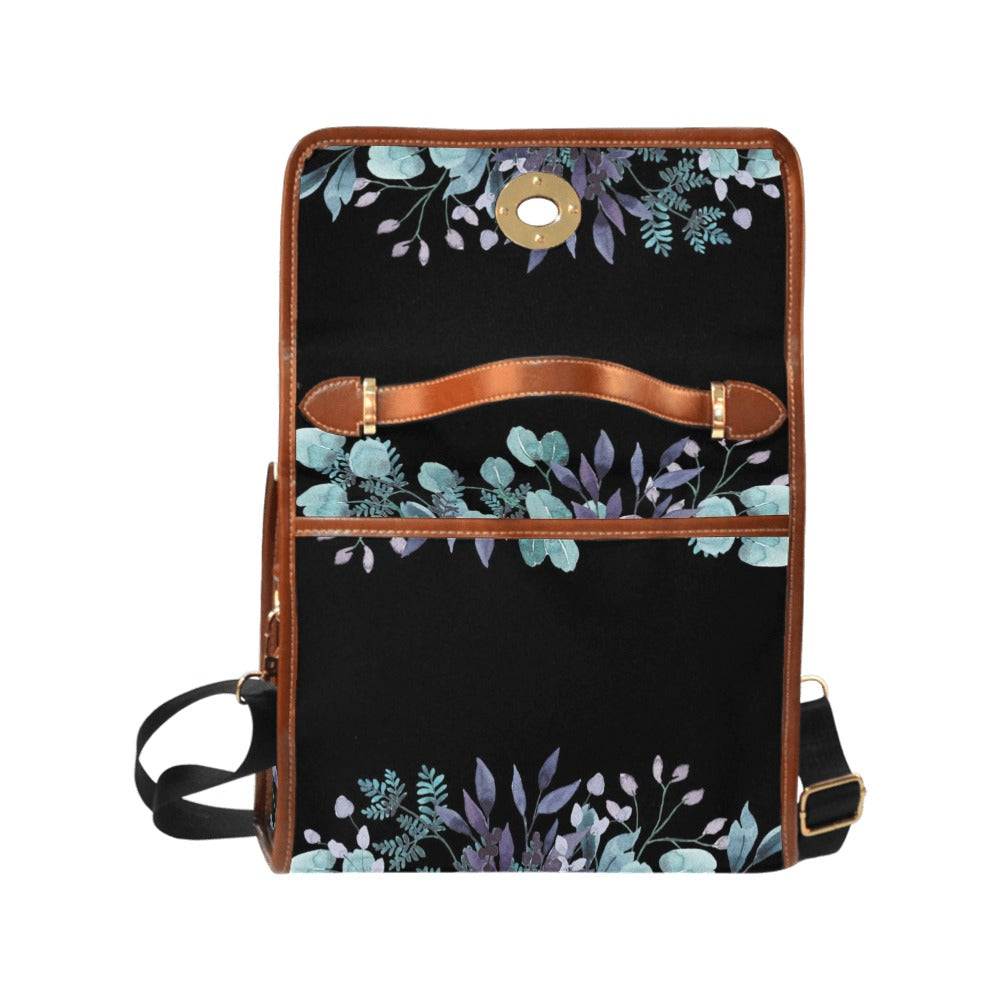 Watercolor Cottagecore Flowers Blue Canvas Purse
