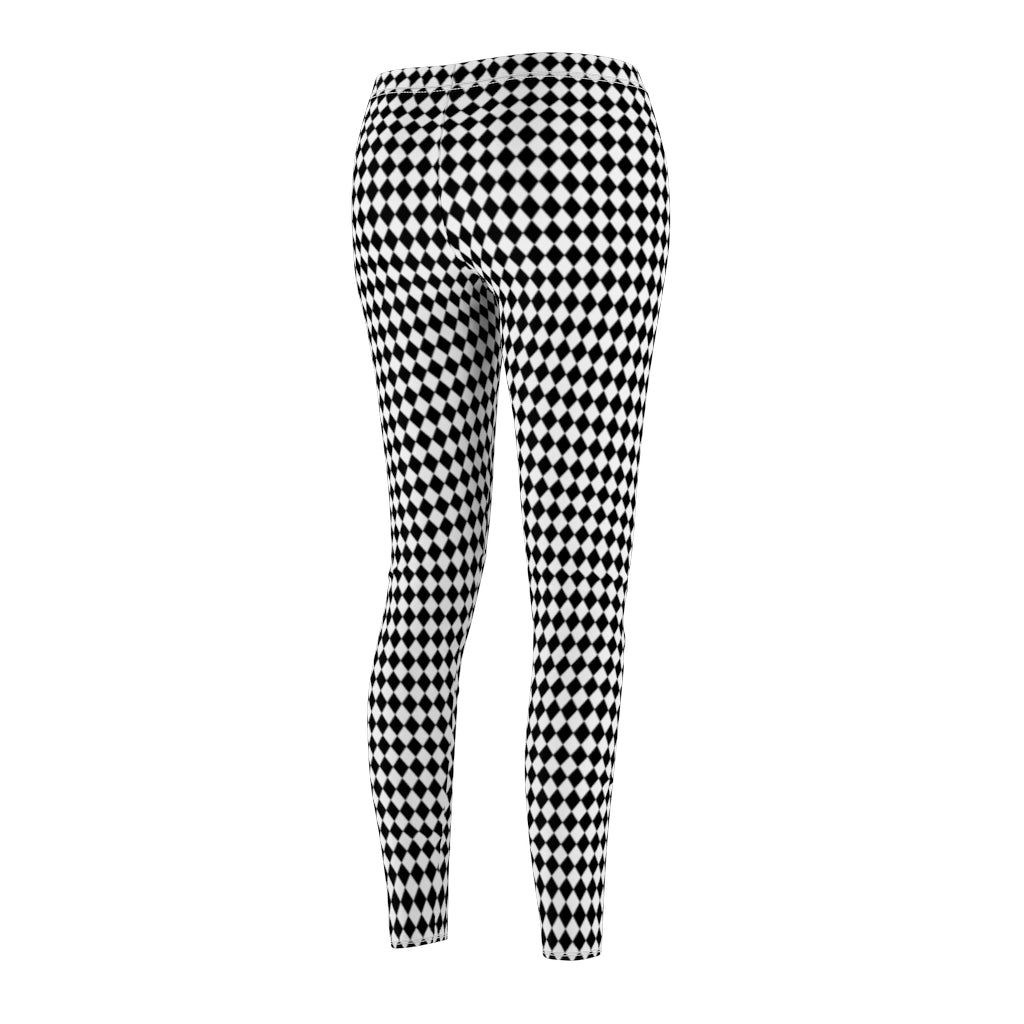 Harlequin Women's Casual Leggings | Black White Small Diamonds Pattern Stretch Pants | Comic Book Inspired Suicide Squad Joker