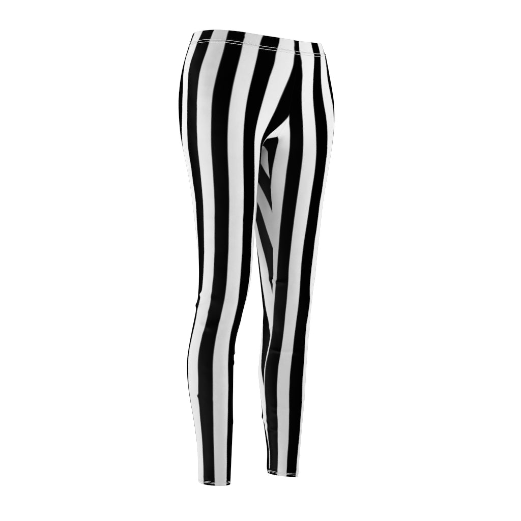 Black and White Striped Leggings | Sexy Referee or Beetlejuice Cosplay | Women's Casual Stretch Pants | Halloween Costume Workout Clothing