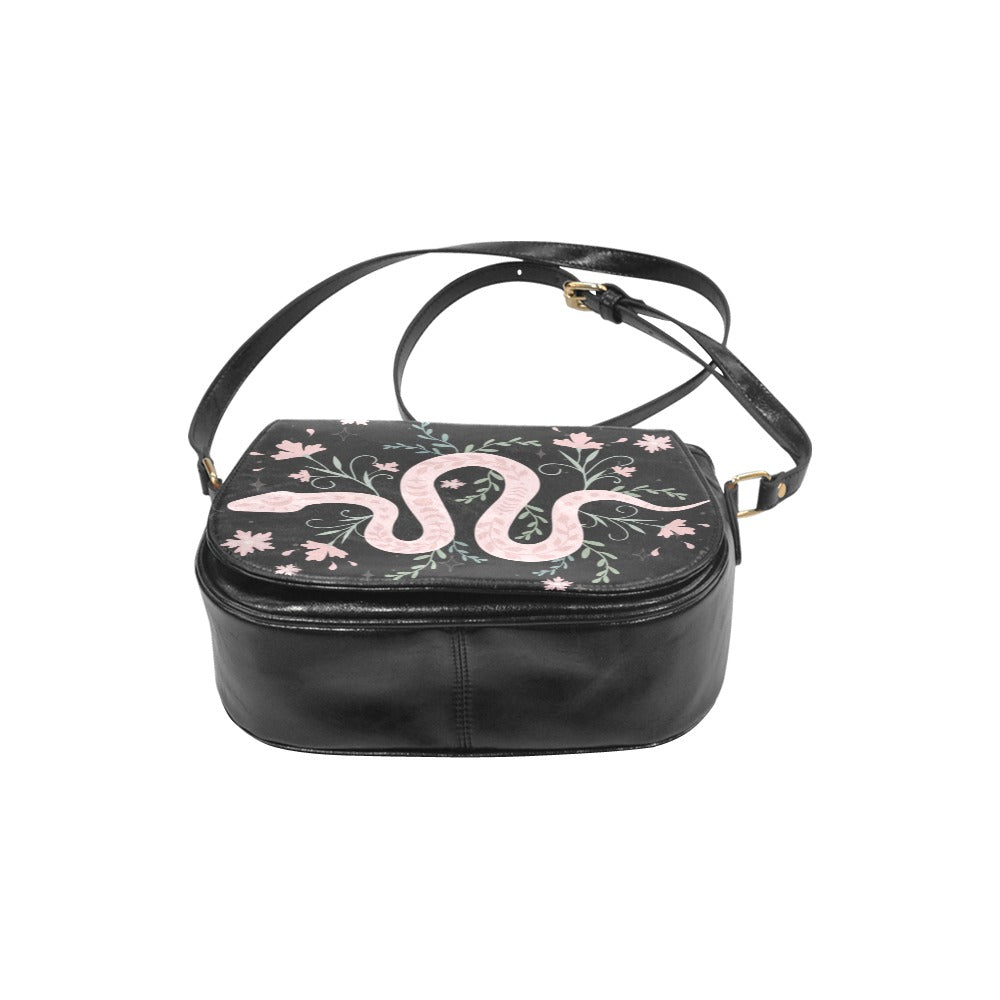 Witchy Boho Pink Snake Floral Saddle Bag Purse