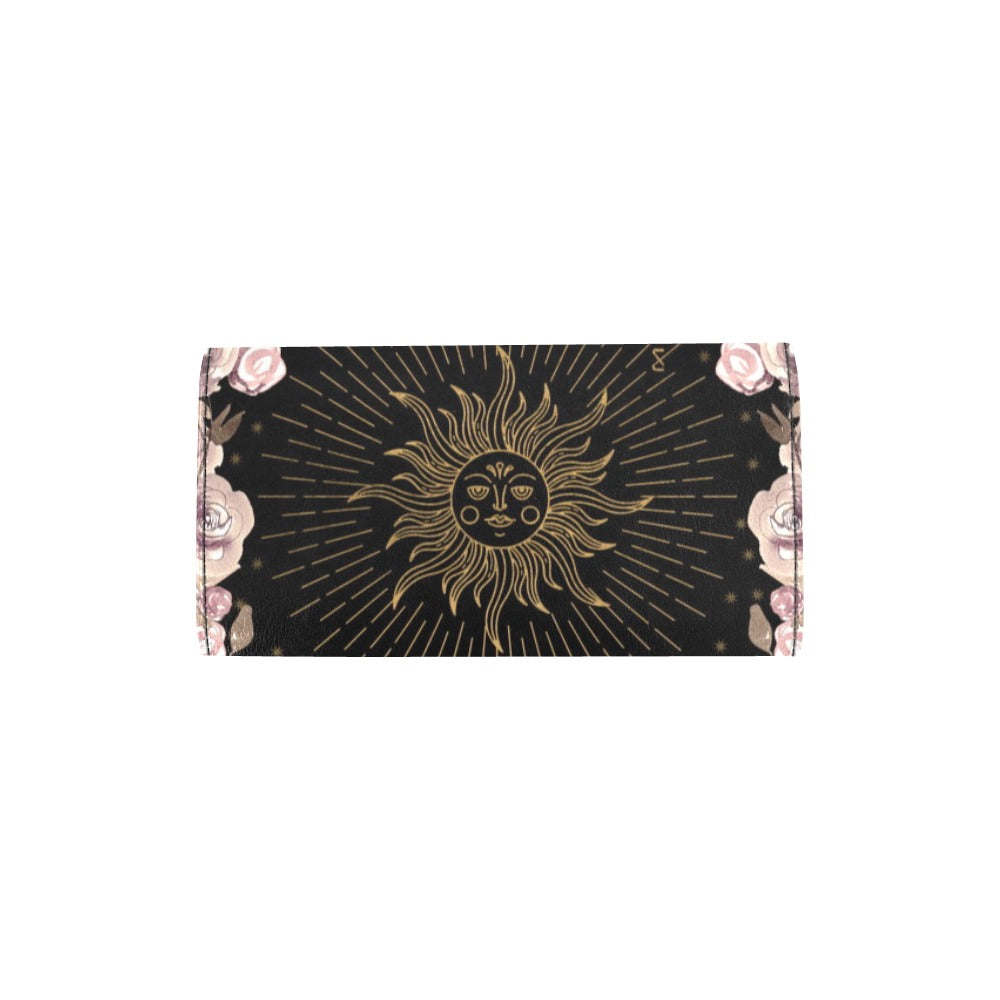 Pale Roses Cottagecore Watercolor Trifold Wallet Suns Moons Flowers