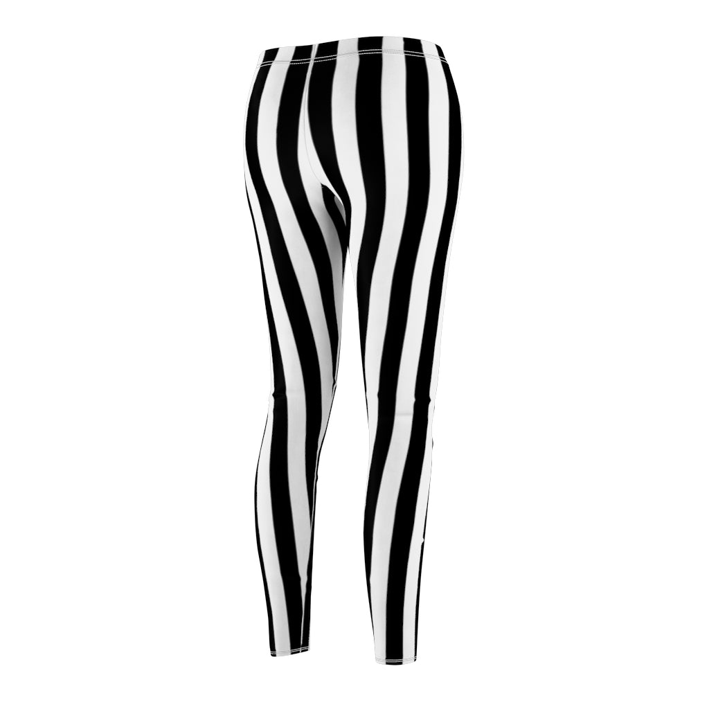 Black and White Striped Leggings | Sexy Referee or Beetlejuice Cosplay | Women's Casual Stretch Pants | Halloween Costume Workout Clothing