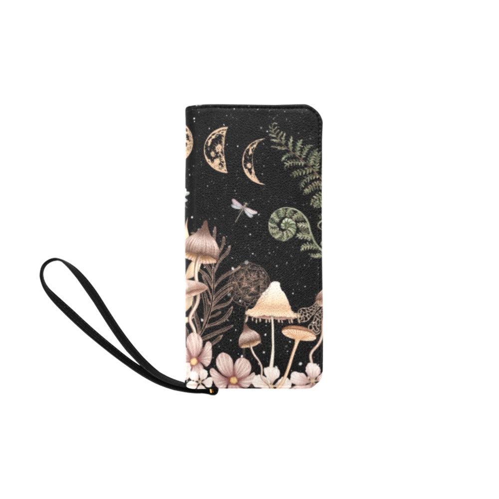 Elegant Mushrooms Clutch Purse Zippered Wallet with Strap