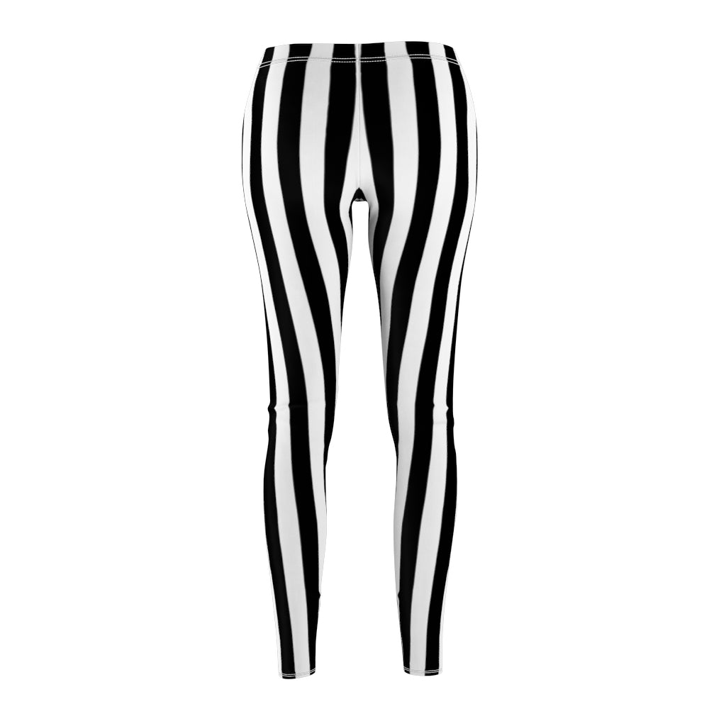 Black and White Striped Leggings | Sexy Referee or Beetlejuice Cosplay | Women's Casual Stretch Pants | Halloween Costume Workout Clothing