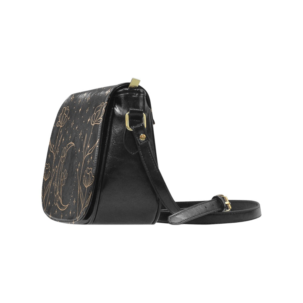 Elegant Crescent Moon Flowers Saddle Bag Purse