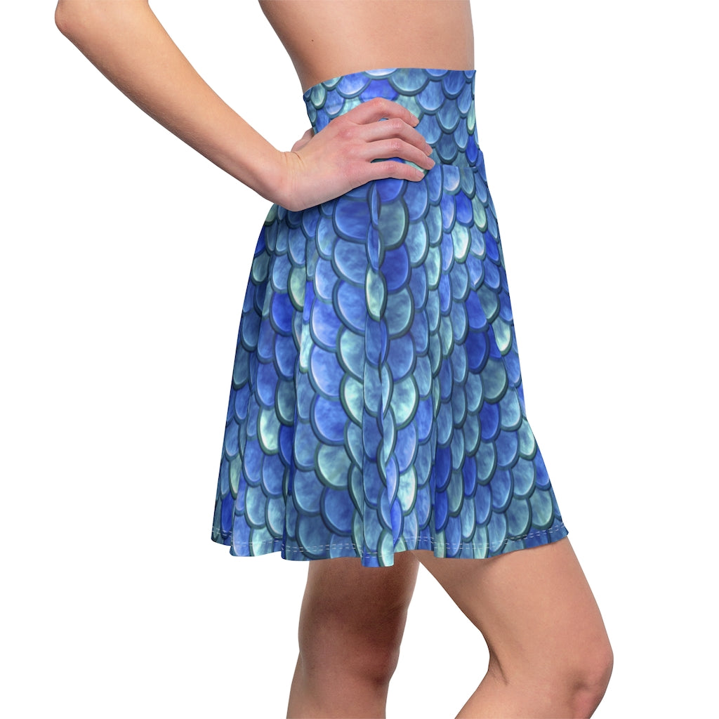 Blue Mermaid Scales Women's Skater Skirt Costume Cosplay Gift for Her Fantasy Skirt Circle Skirt