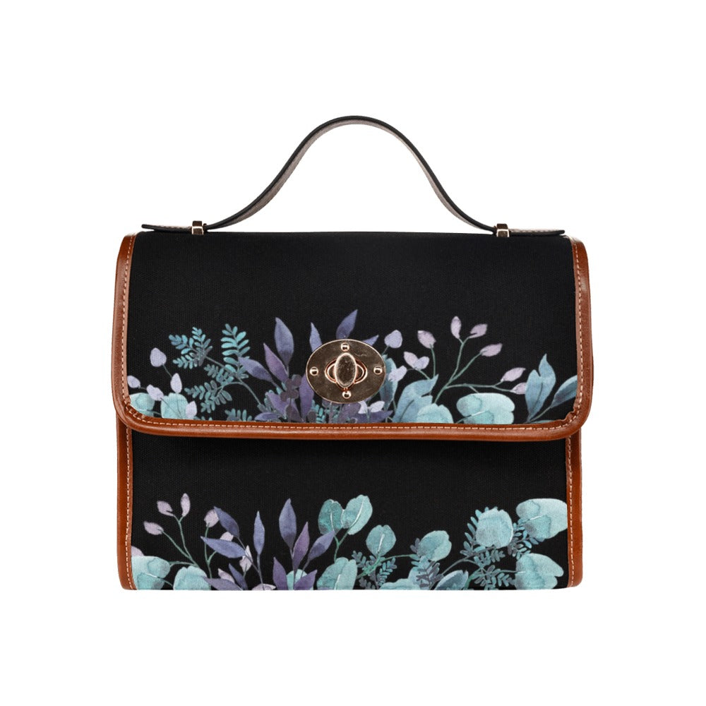 Watercolor Cottagecore Flowers Blue Canvas Purse