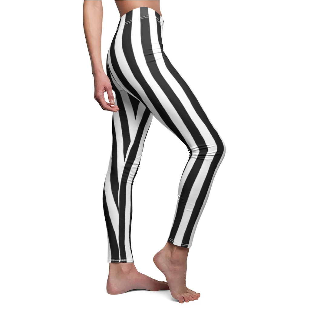Black and White Striped Leggings | Sexy Referee or Beetlejuice Cosplay | Women's Casual Stretch Pants | Halloween Costume Workout Clothing