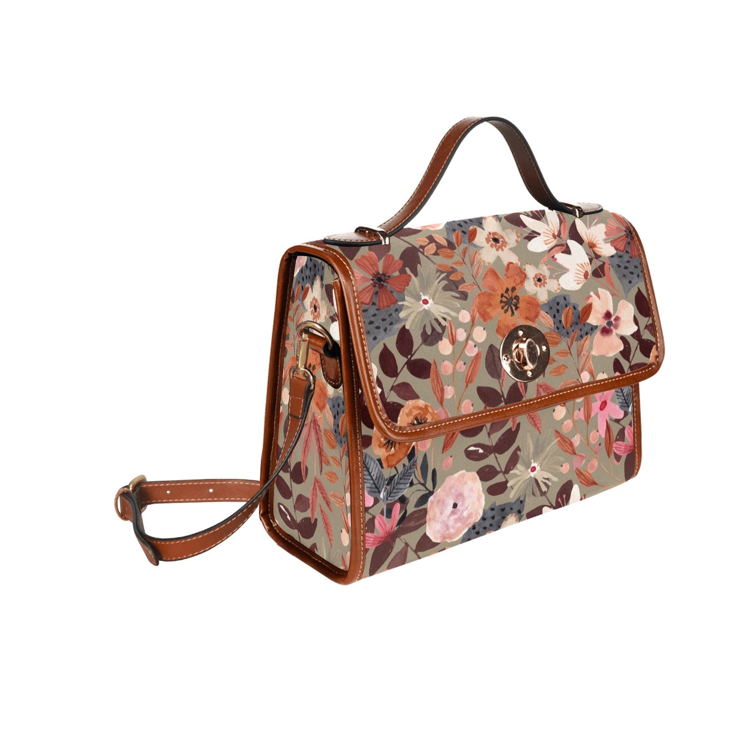 Boho Taupe Floral Cottagecore Crossbody Purse Satchel Hand Bag