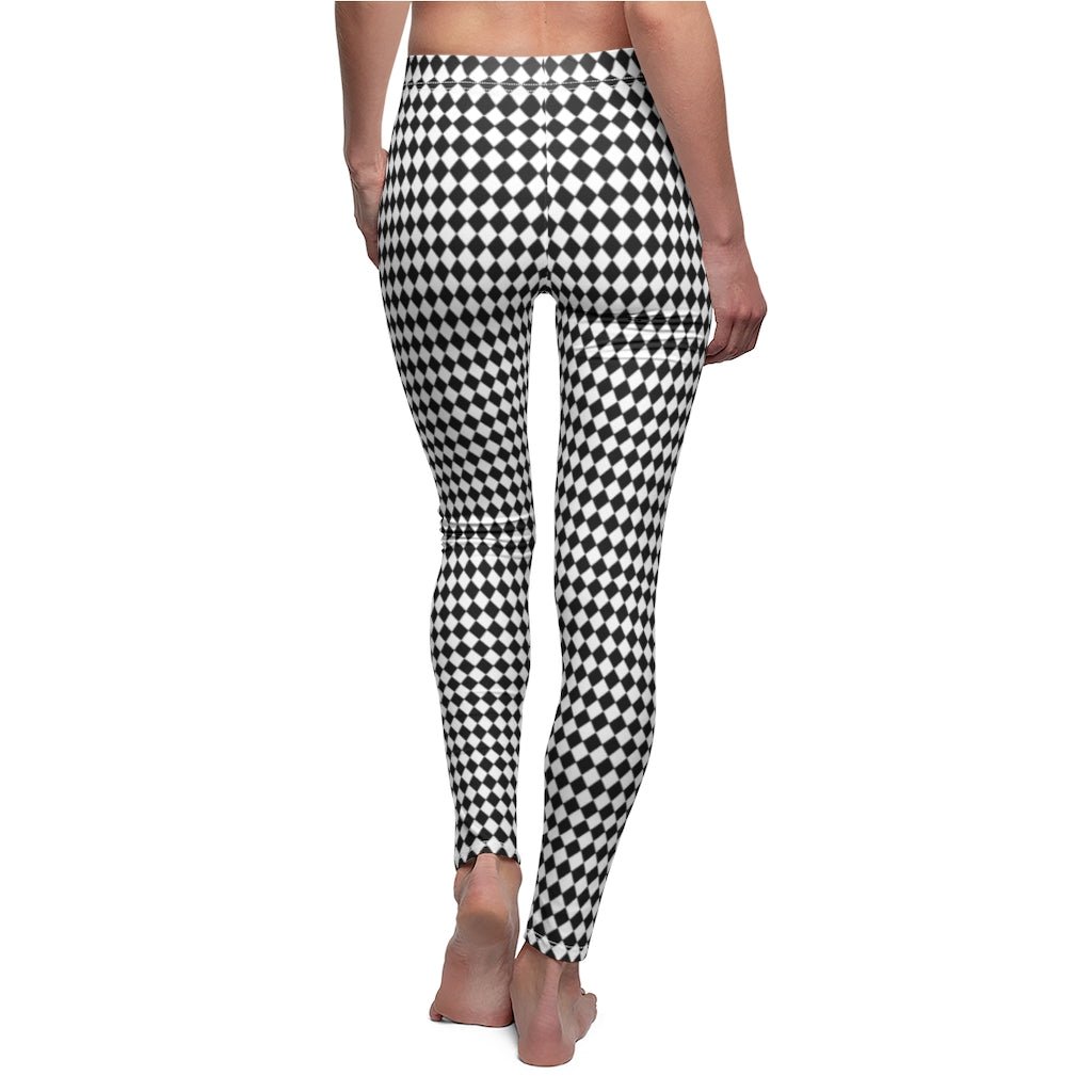Harlequin Women's Casual Leggings | Black White Small Diamonds Pattern Stretch Pants | Comic Book Inspired Suicide Squad Joker