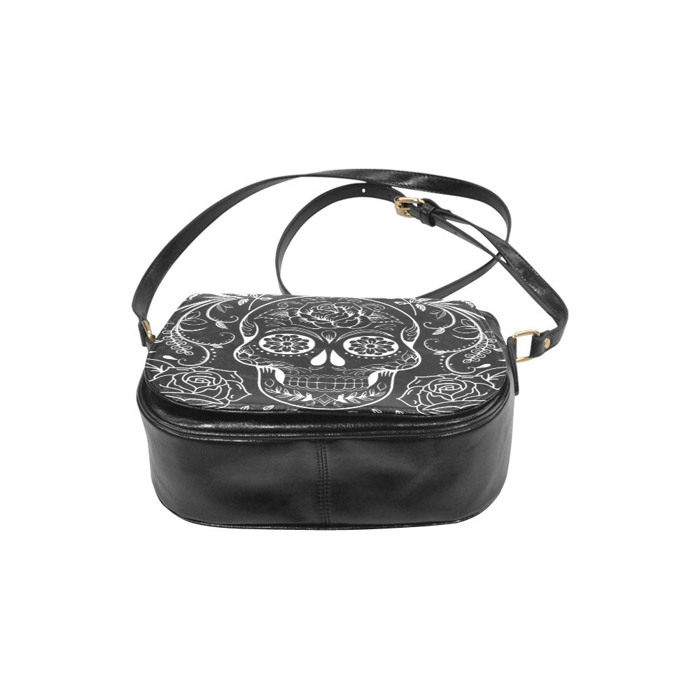 Goth Crossbody Bag | Black Sugar Skull Vegan Small or Large Saddlebag | Day Of The Dead Handbag Purse