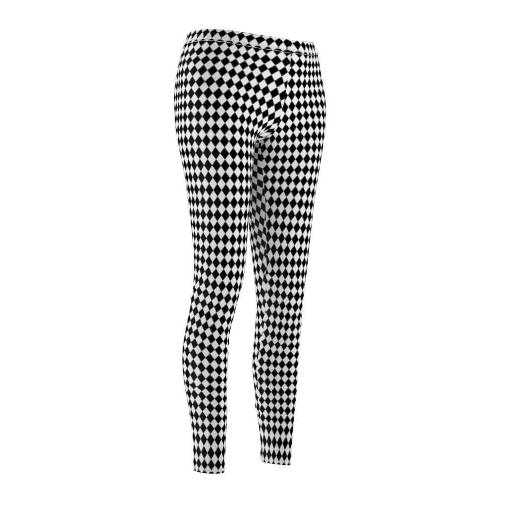 Harlequin Women's Casual Leggings | Black White Small Diamonds Pattern Stretch Pants | Comic Book Inspired Suicide Squad Joker