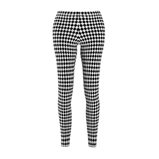 Harlequin Women's Casual Leggings | Black White Small Diamonds Pattern Stretch Pants | Comic Book Inspired Suicide Squad Joker
