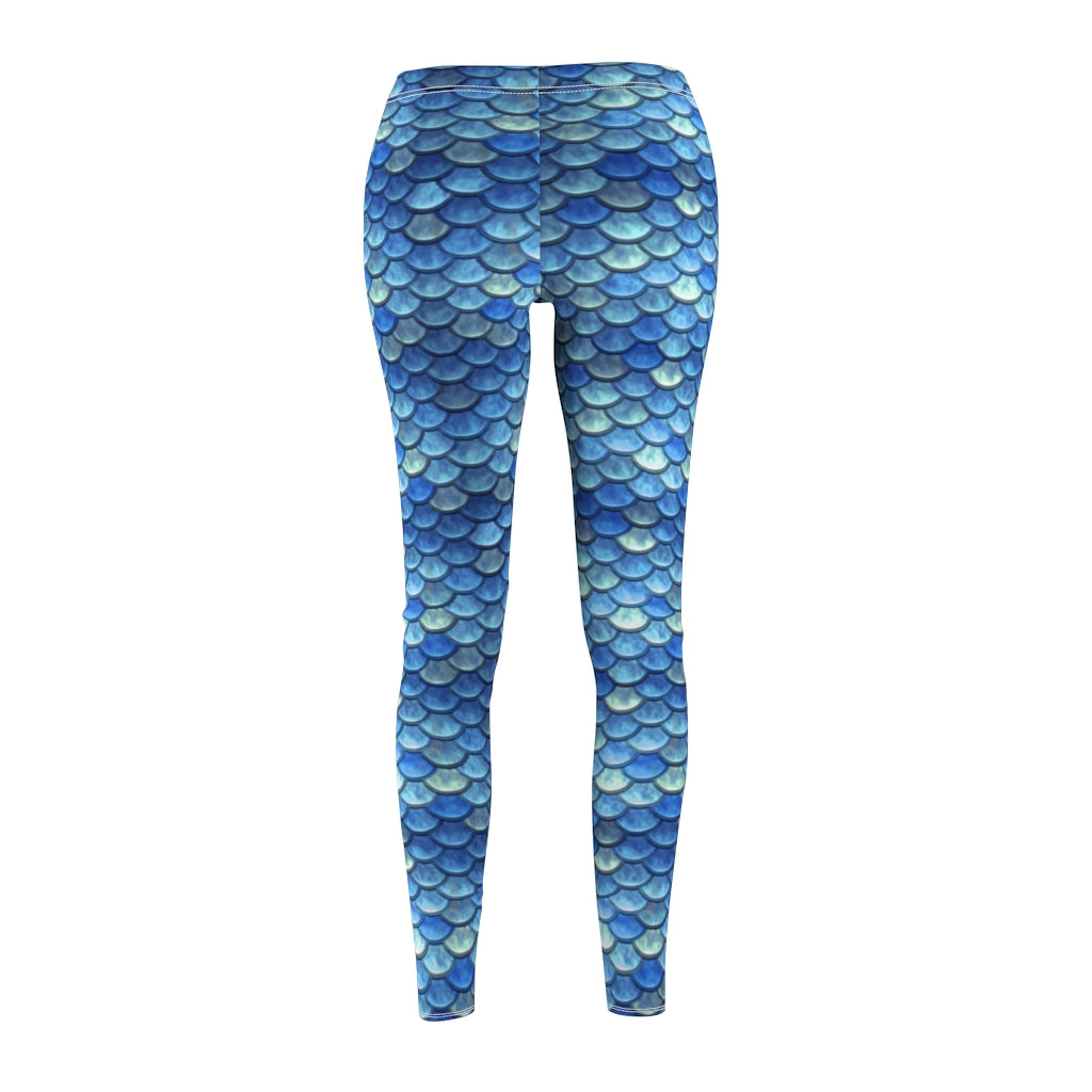Blue Mermaid Scales Leggings | Women's Casual Stretch Pants | Fantasy Workout Clothing Blue Fish Scales