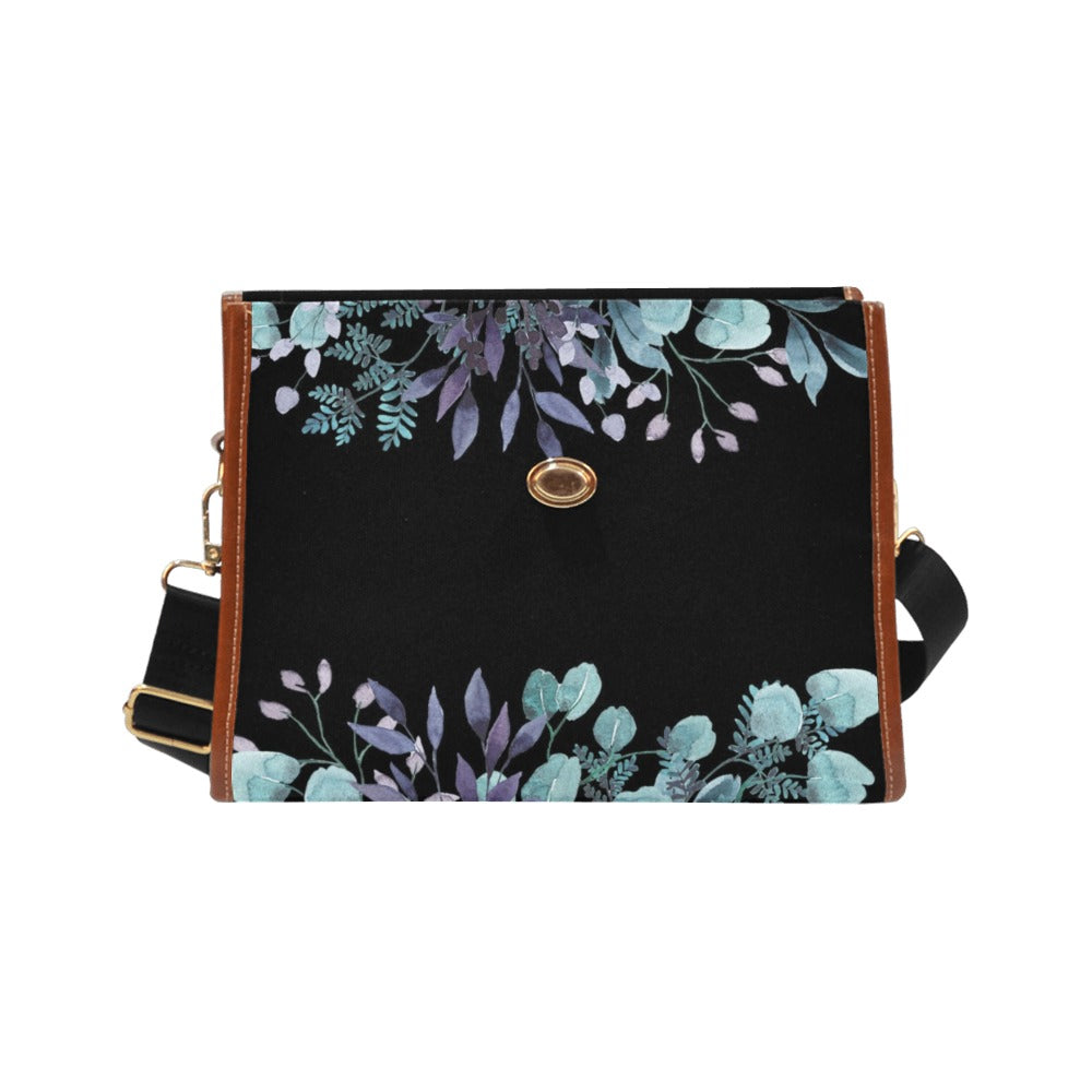 Watercolor Cottagecore Flowers Blue Canvas Purse