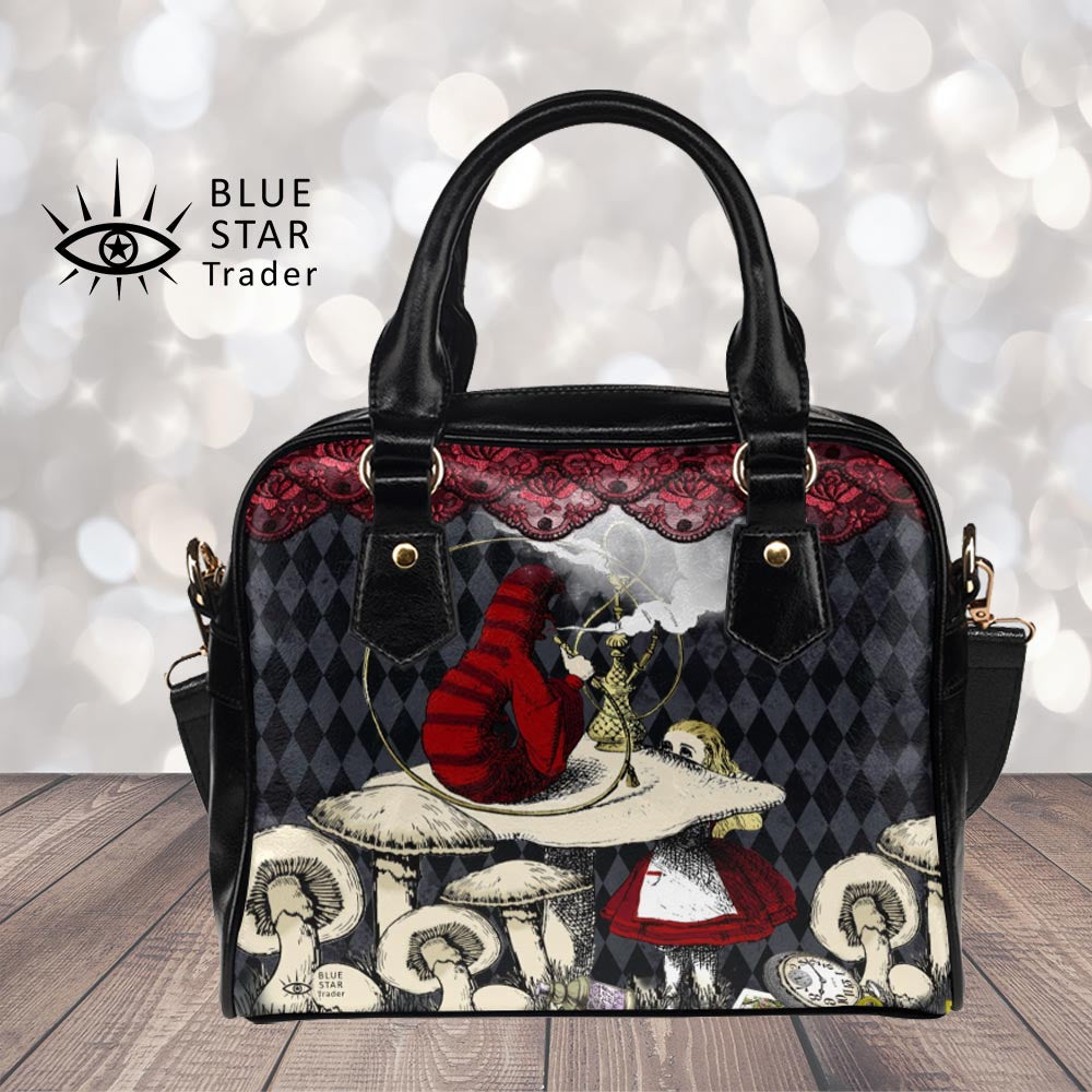 Red Alice In Wonderland Caterpillar Handbag Bowler Bag Purse Blue Star Trader