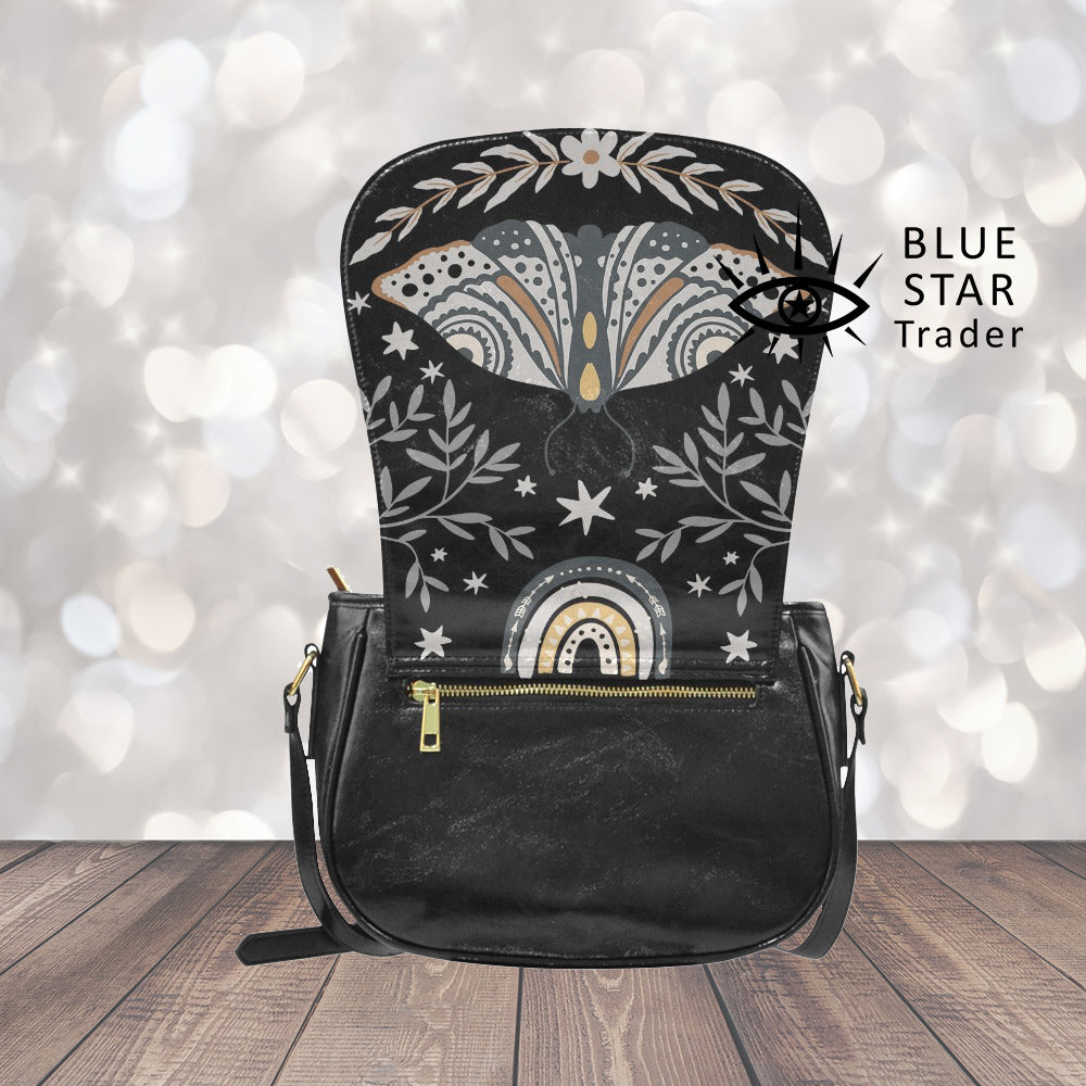 Retro Butterfly Purse, Vegan Saddle Bag Crossbody Bag