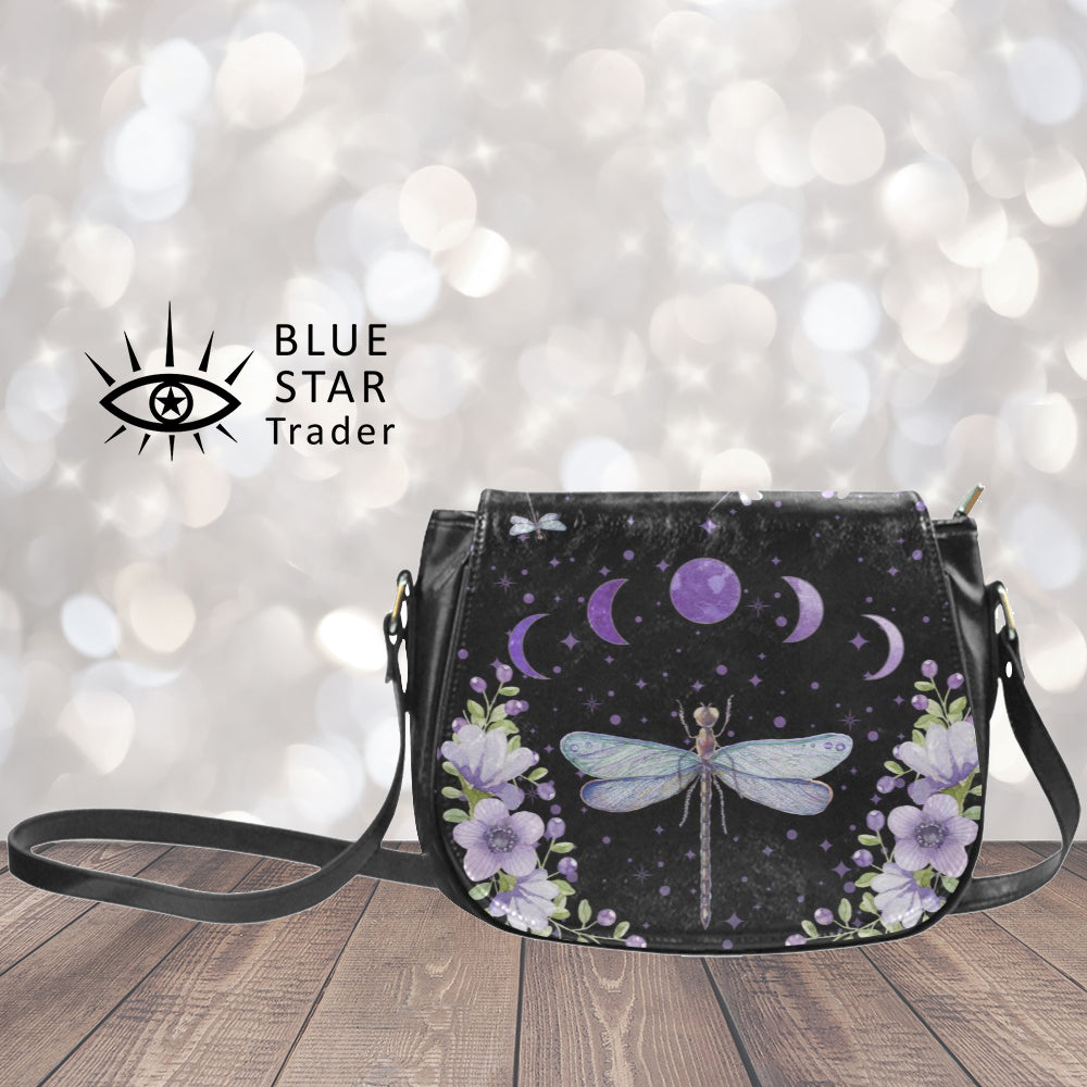 Purple Dragonfly Saddlebag Moon Phases Purse