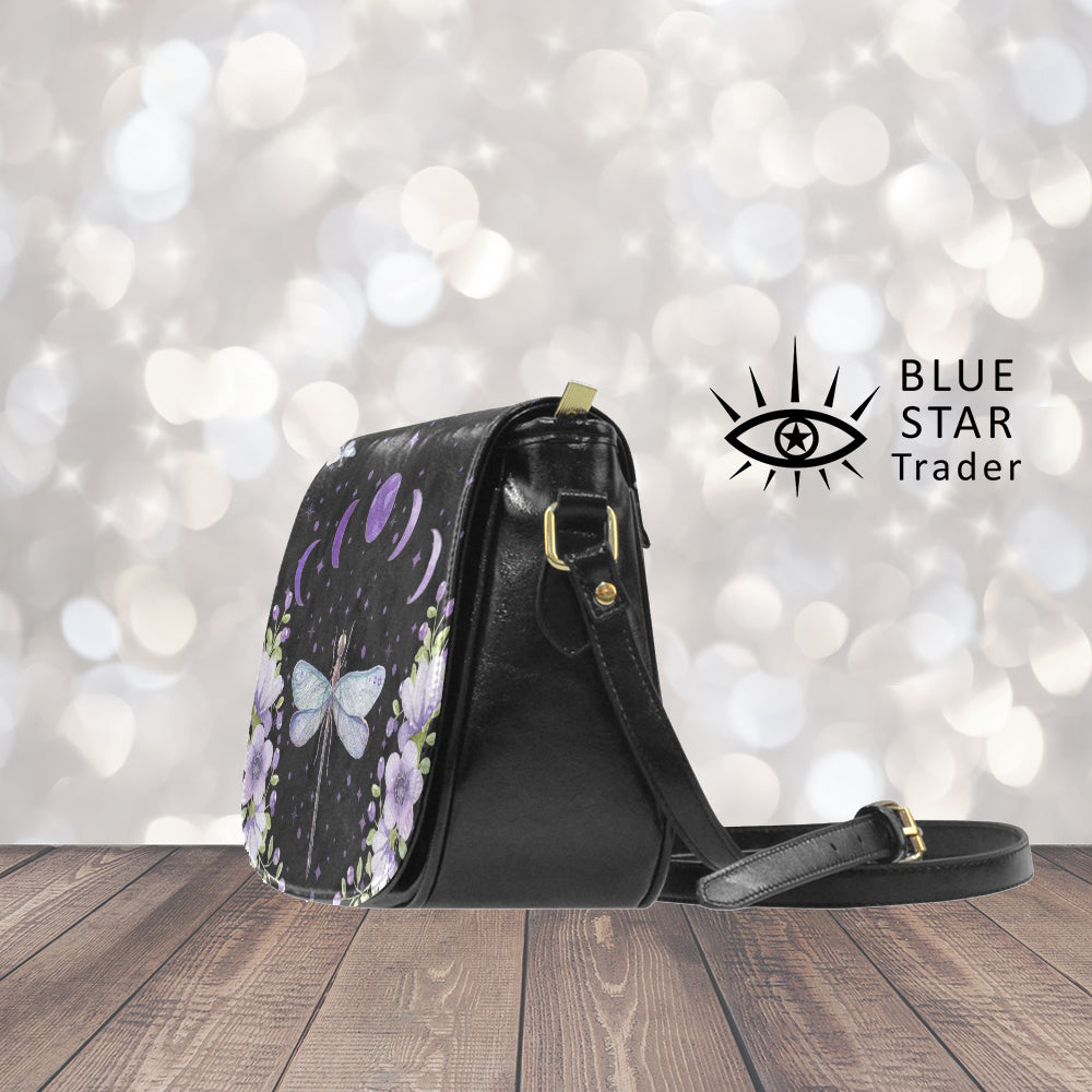 Purple Dragonfly Saddlebag Moon Phases Purse