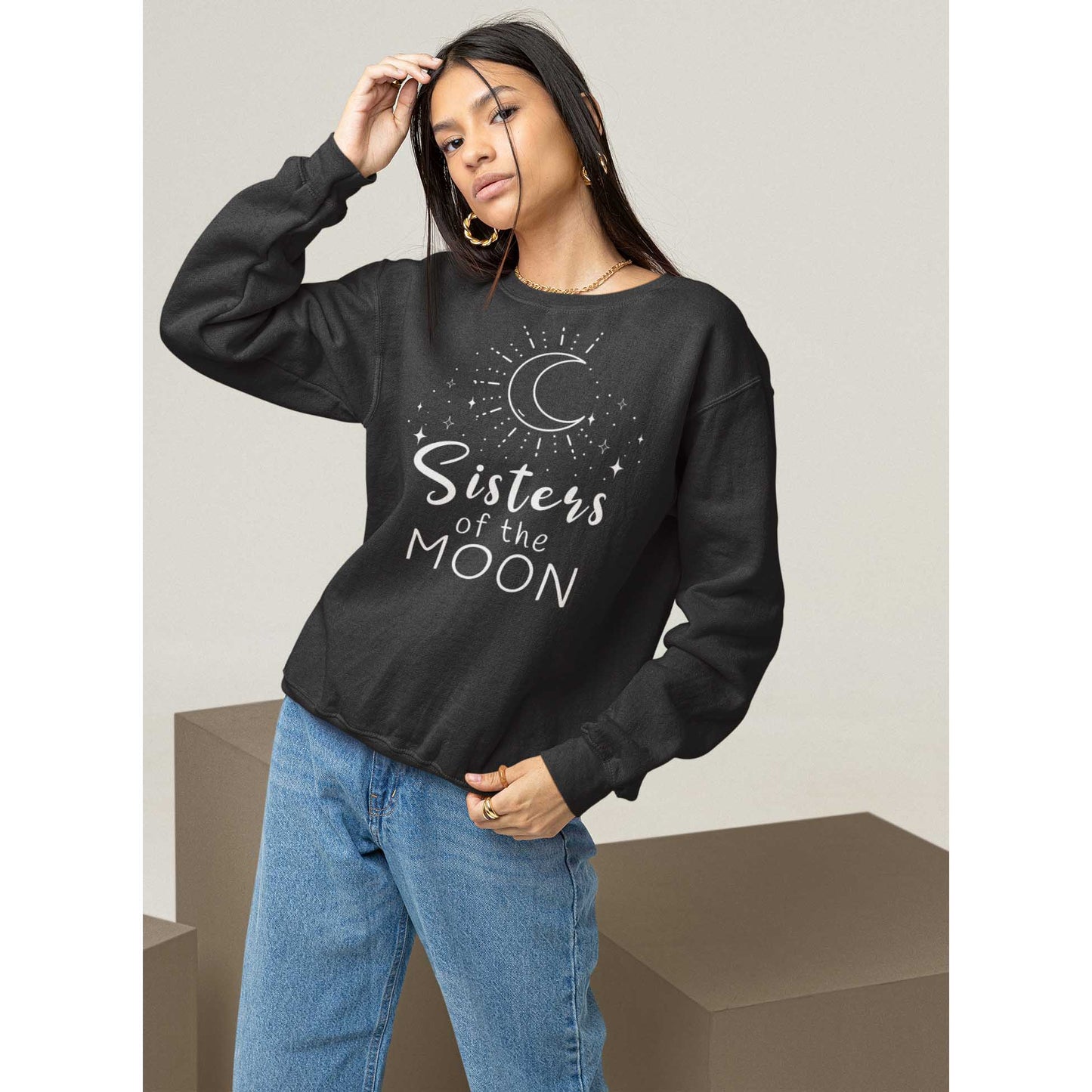Sisters Of The Moon Sweatshirt | Halloween Black Sweater | Witchy Shirt