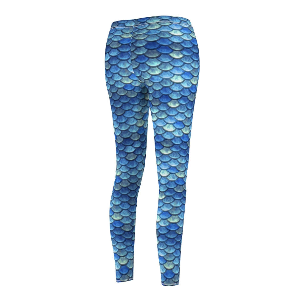 Blue Mermaid Scales Leggings | Women's Casual Stretch Pants | Fantasy Workout Clothing Blue Fish Scales