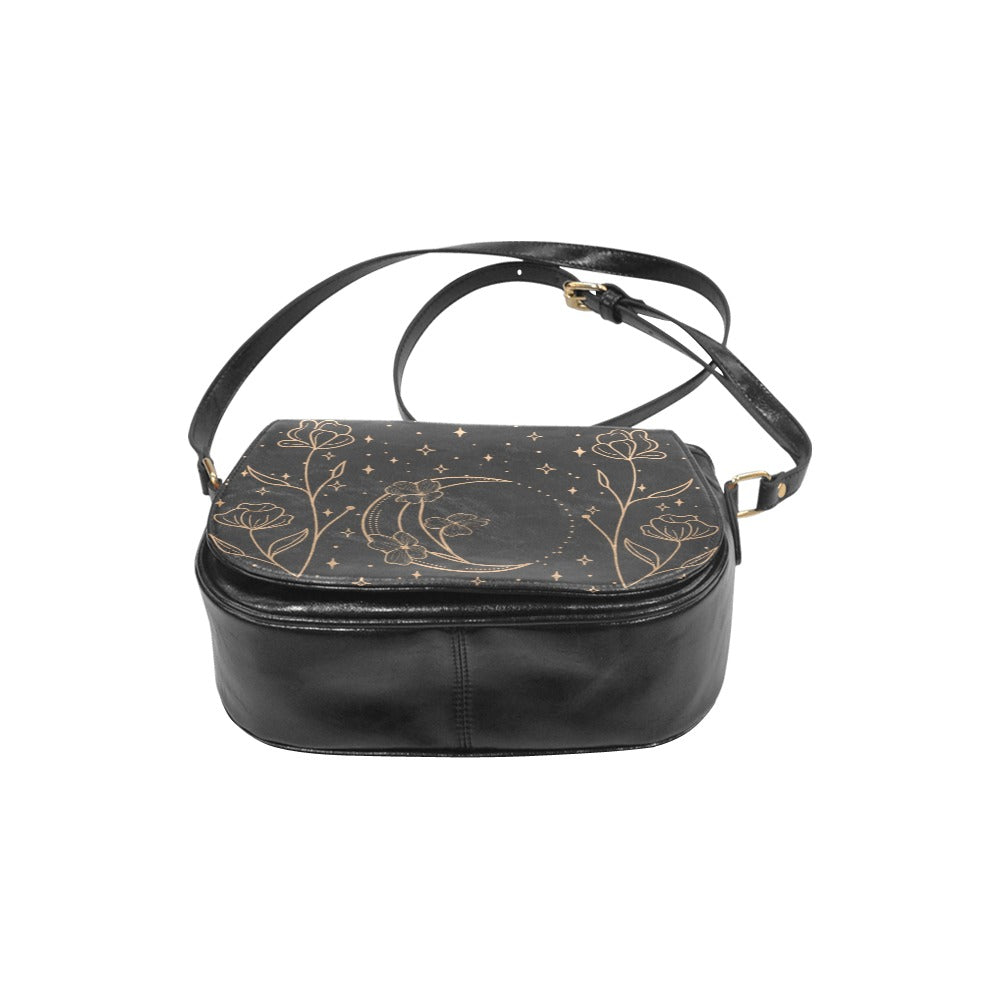 Elegant Crescent Moon Flowers Saddle Bag Purse