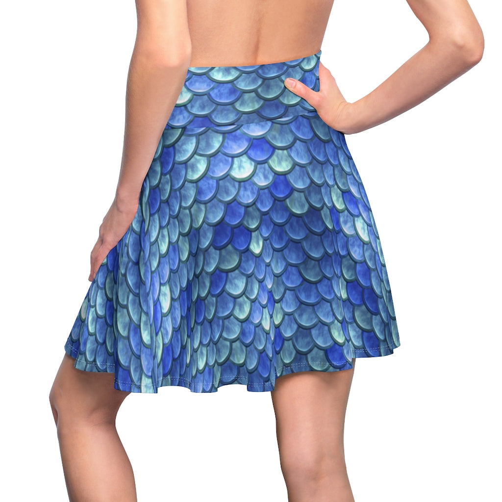 Blue Mermaid Scales Women's Skater Skirt Costume Cosplay Gift for Her Fantasy Skirt Circle Skirt
