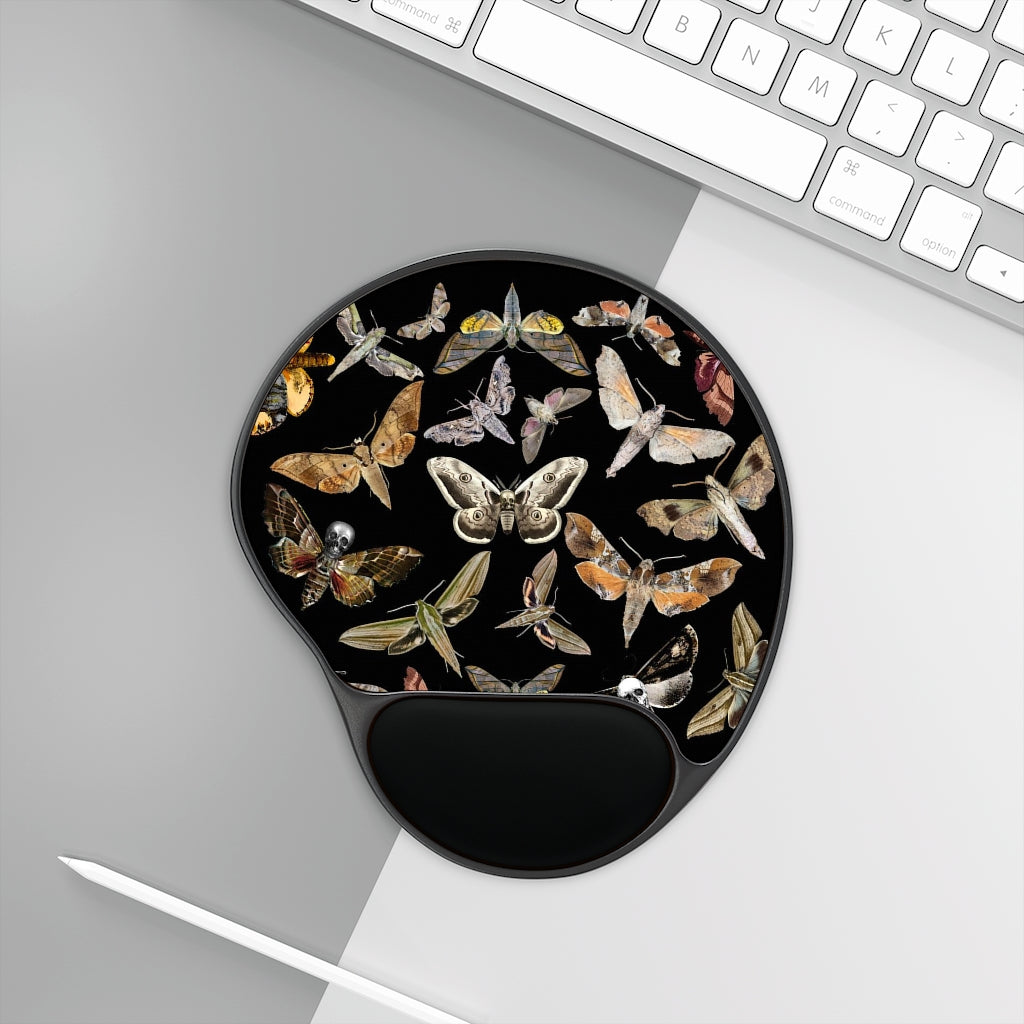 Moths Mouse Pad With Wrist Rest, Cottagecore Office Decor, Witchy Mouse Pad, Witch Office Accessory