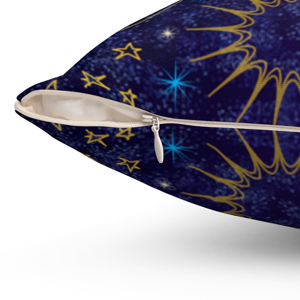 Blue and Gold Celestial Sun Moon - Spun Polyester Square Pillow Case with Zipper
