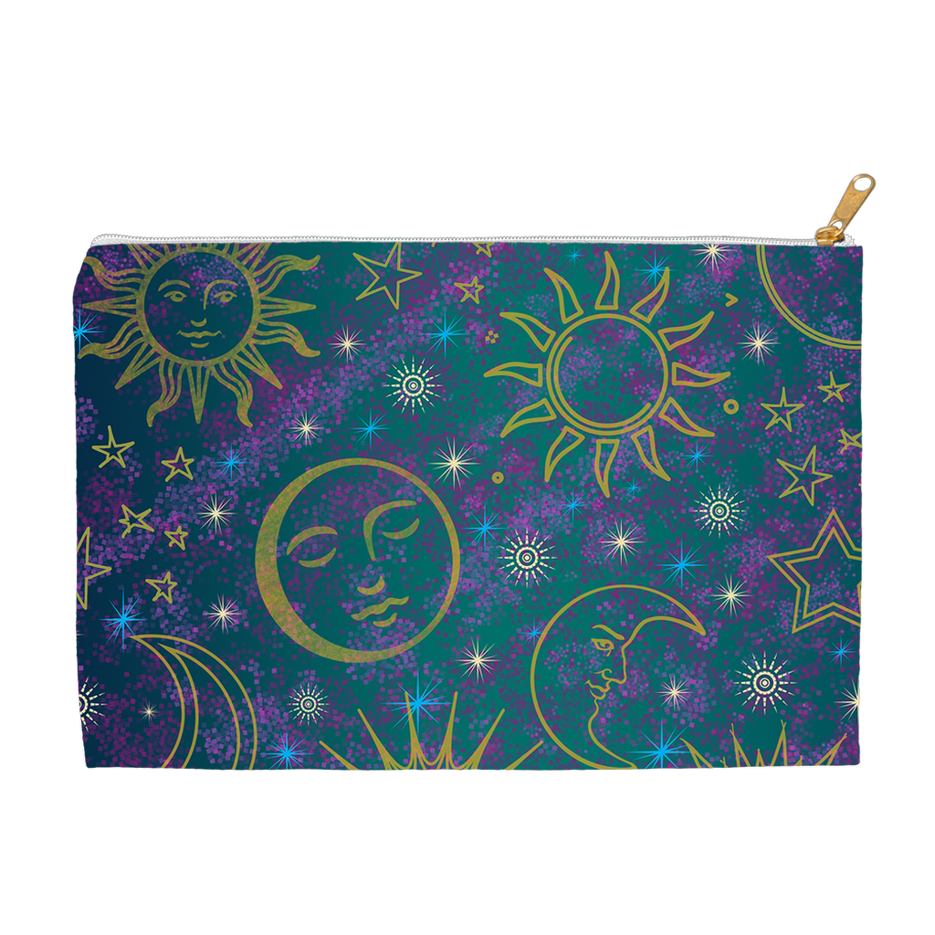 Celestial Teal Purple Sun Moon Starts Accessory Pouches (select size)